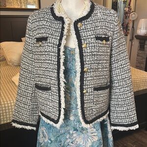 Chic Black and White Tweed Blazer